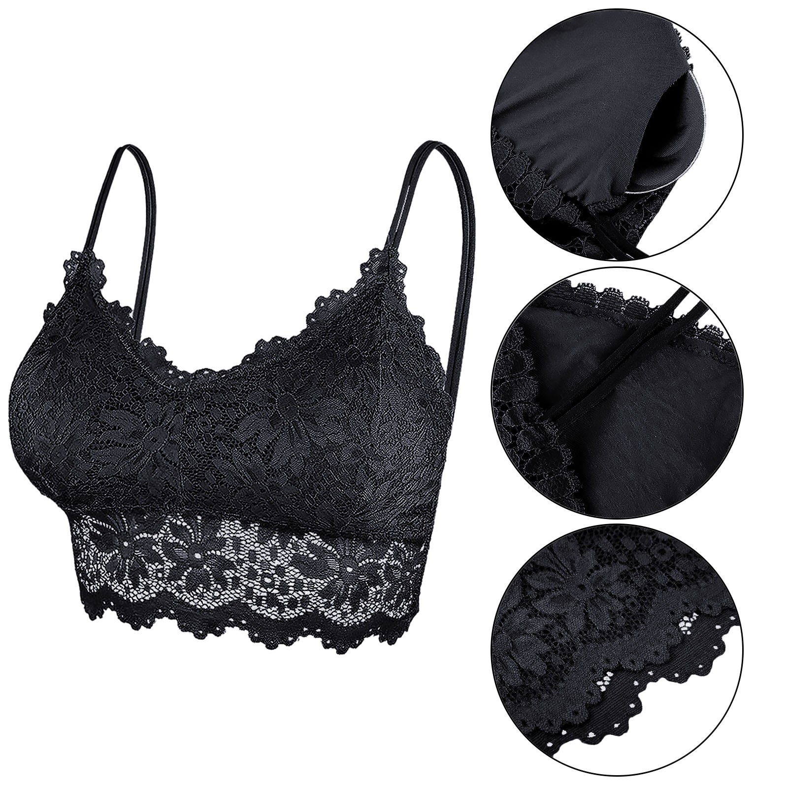 thumbnail image 5 of Conjunto de 5 bralettes de encaje para mujer: acolchados, con almohadillas extraíbles, tirantes, nailon/spandex, tallas M-XL, multipack, 5 of 8